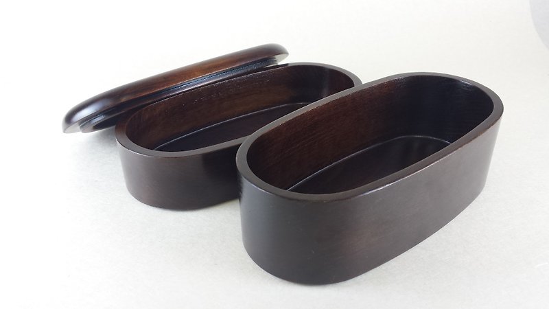 Two-stage elliptical lunch box Wipe lacquer - Small Plates & Saucers - Wood Brown