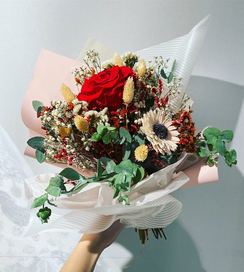 [Eternal Flower Bouquet] Ecuador’s beautiful eternal rose bouquet—classic and timeless | Holiday gifts | Proposal - ช่อดอกไม้แห้ง - พืช/ดอกไม้ สีแดง