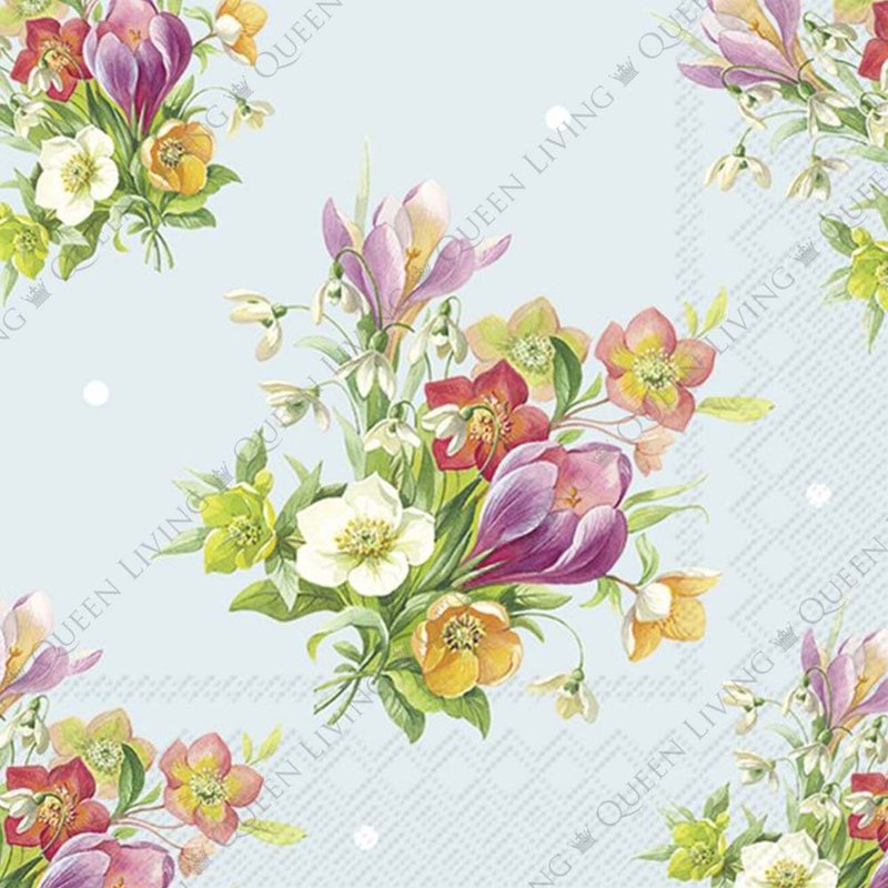 German IHR-25*25cm napkin-spring bouquet light blue - Place Mats & Dining Décor - Paper Multicolor