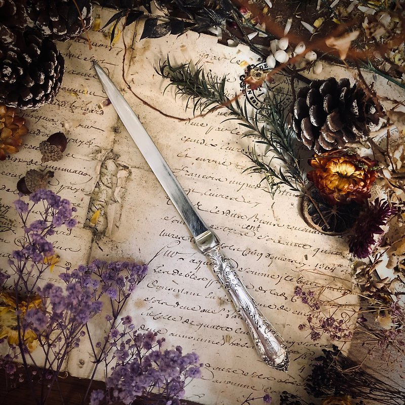 French Art Nouveau sterling silver handle custom-made large carved letter opener - Scissors & Letter Openers - Sterling Silver Silver