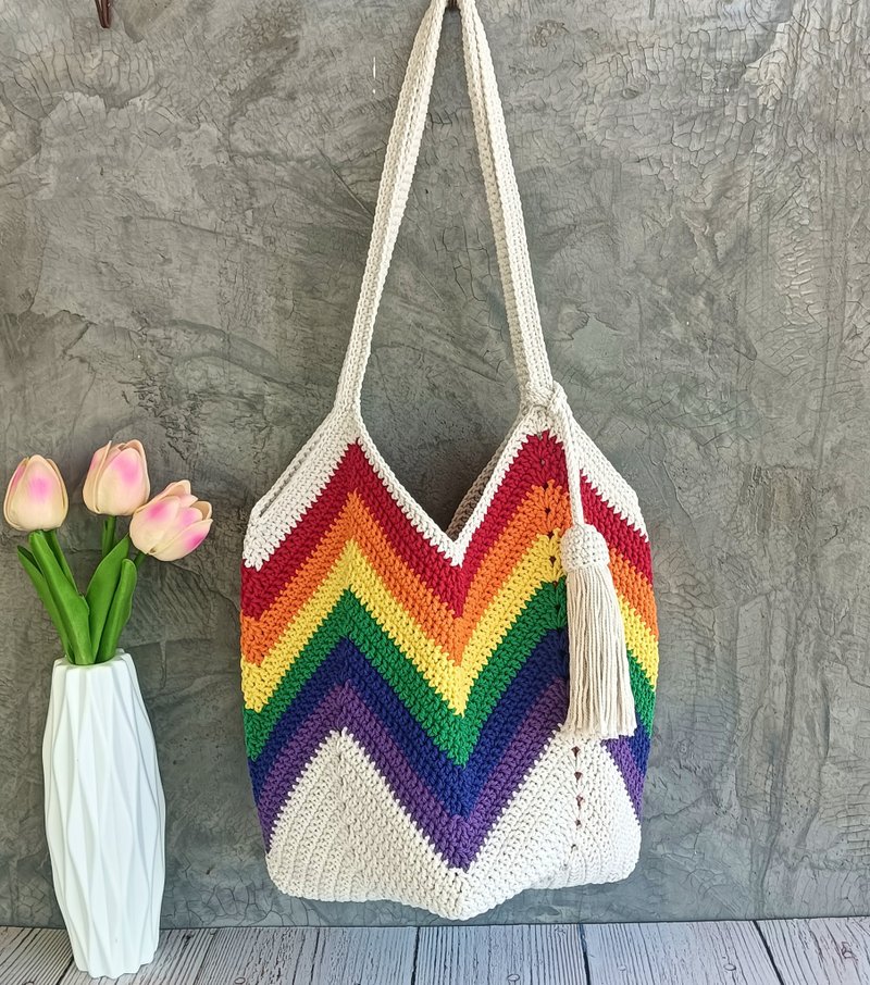 Granny square rainbow bag - 側背包/斜背包 - 棉．麻 