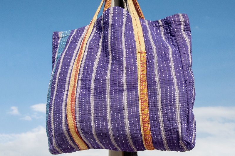 Hand-stitched saree cloth side backpack/embroidered side backpack/embroidered shoulder bag/hand-stitched saree thread side backpack-flowers - กระเป๋าแมสเซนเจอร์ - ผ้าฝ้าย/ผ้าลินิน หลากหลายสี