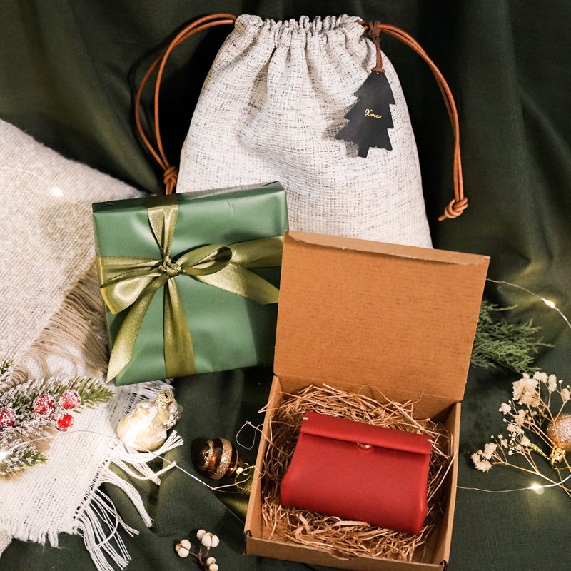 【聖誕套組】簡約風琴式小皮夾/錢包 - 零錢包/小錢包 - 真皮 