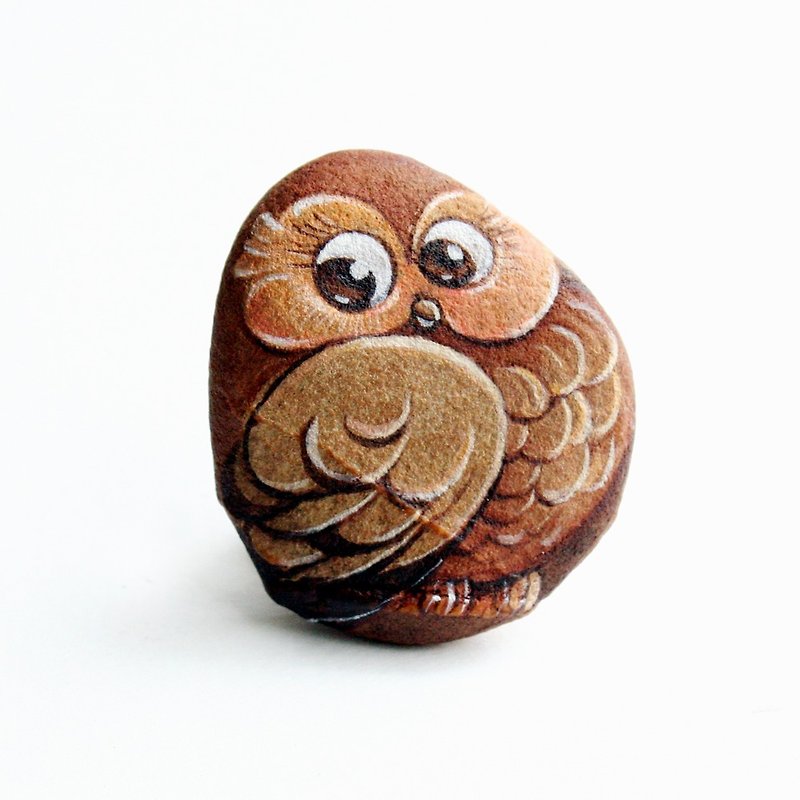 Owl stone painting. - Other - Waterproof Material Brown