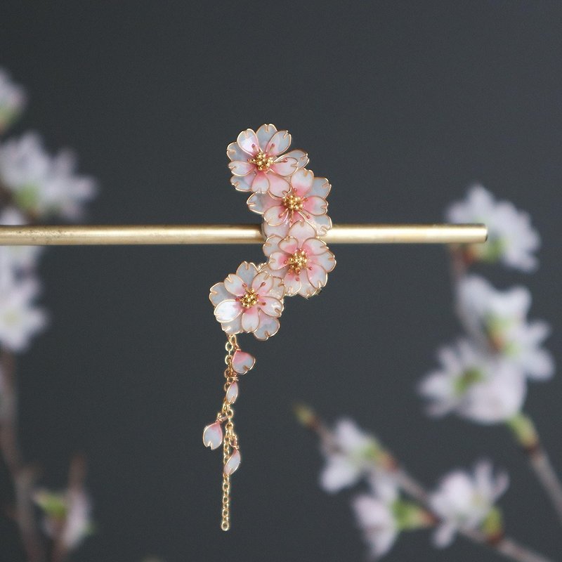 Limited quantity Miniature double cherry blossom ear clips - Earrings & Clip-ons - Other Materials Pink