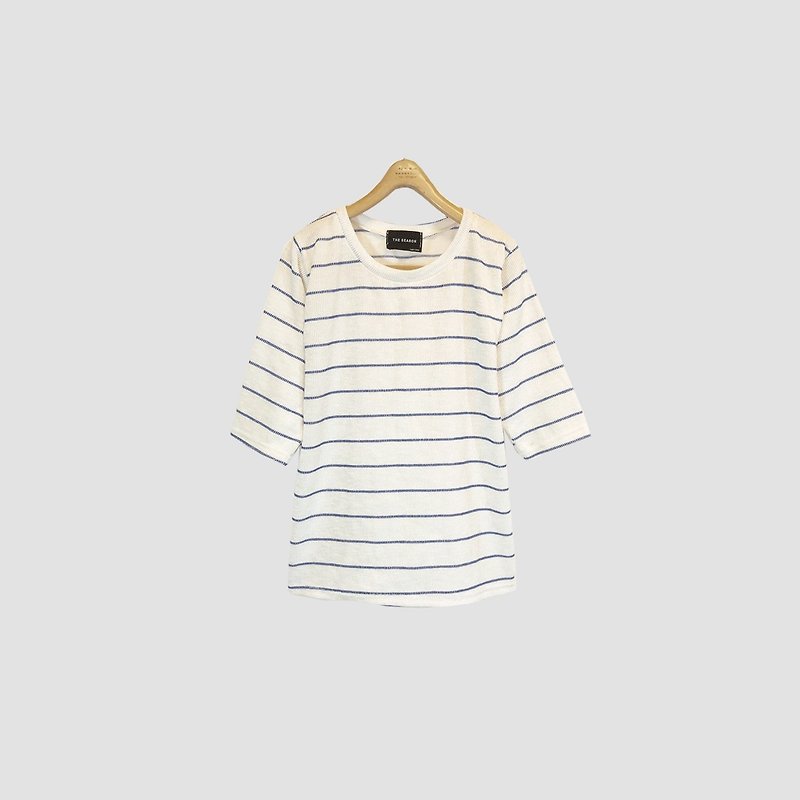 Ancient blue and white striped shirt 083 - เสื้อยืดผู้หญิง - เส้นใยสังเคราะห์ ขาว