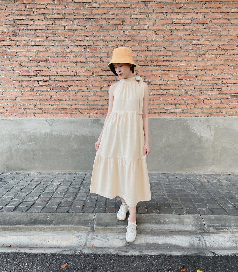 Summer Melody April Dress - Beige - ชุดเดรส - ผ้าฝ้าย/ผ้าลินิน 
