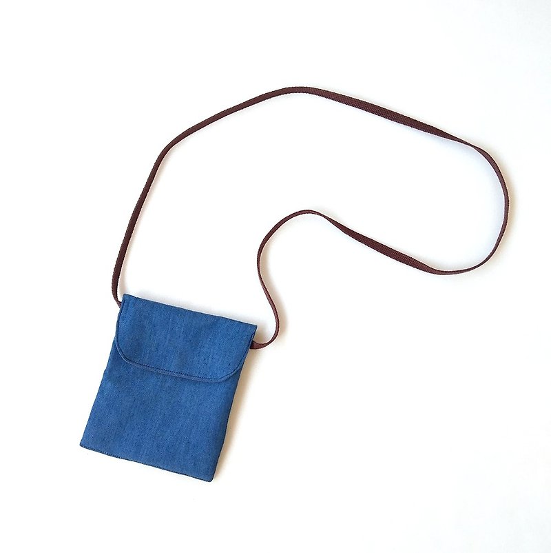 Denim Denim Crossbody Bag (round cover) / Mobile phone bag storage bag - Messenger Bags & Sling Bags - Cotton & Hemp Blue