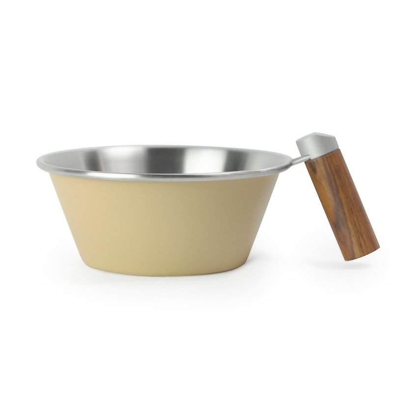 Wooden handle iO bowl 550ml (Sand) - Mugs - Stainless Steel Khaki