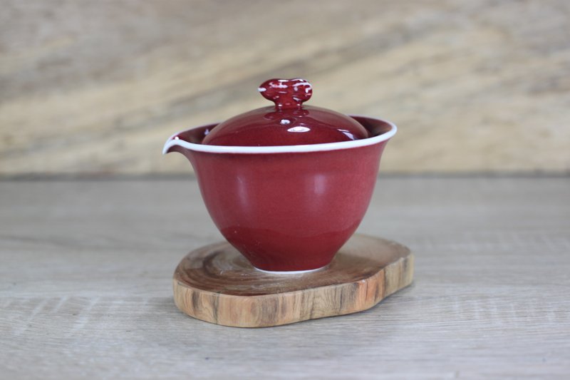 【送禮好物】石榴 銅紅釉 發昇蓋碗 蓋杯 鶯歌葉敏祥作品 - 茶壺/茶杯/茶具 - 陶 
