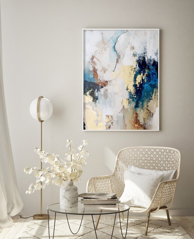 Blue Gold Painting |  Blue Gold Abstract | Blue Gold Wall Art | Blue Art |Flow 4 - 壁貼/牆壁裝飾 - 棉．麻 藍色