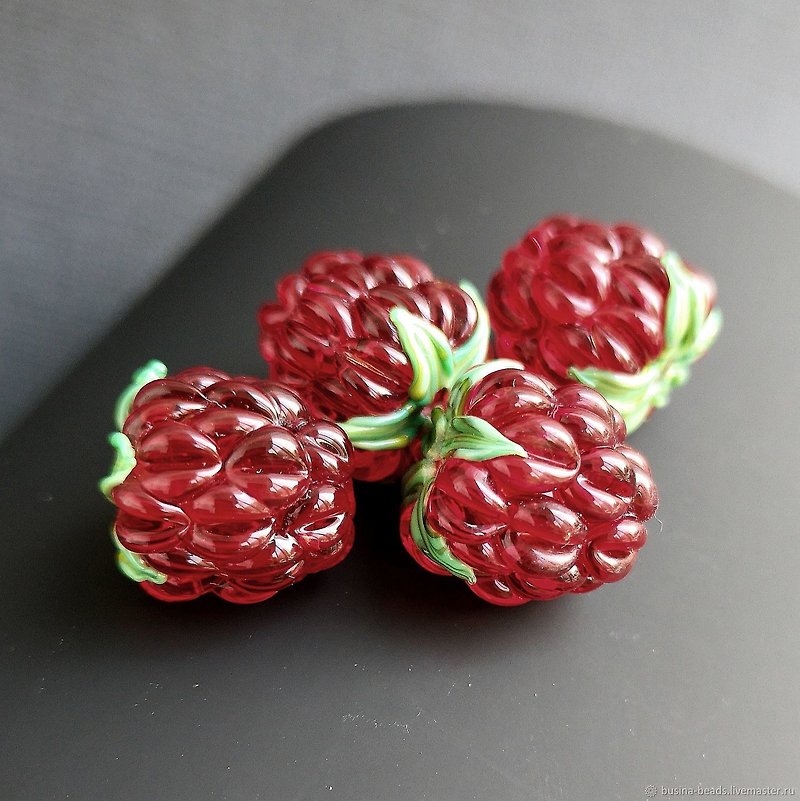 Raspberry fruit glass beads for making jewelry, 1 pcs Handmade Murano Lampwork - 陶藝/玻璃 - 玻璃 紅色
