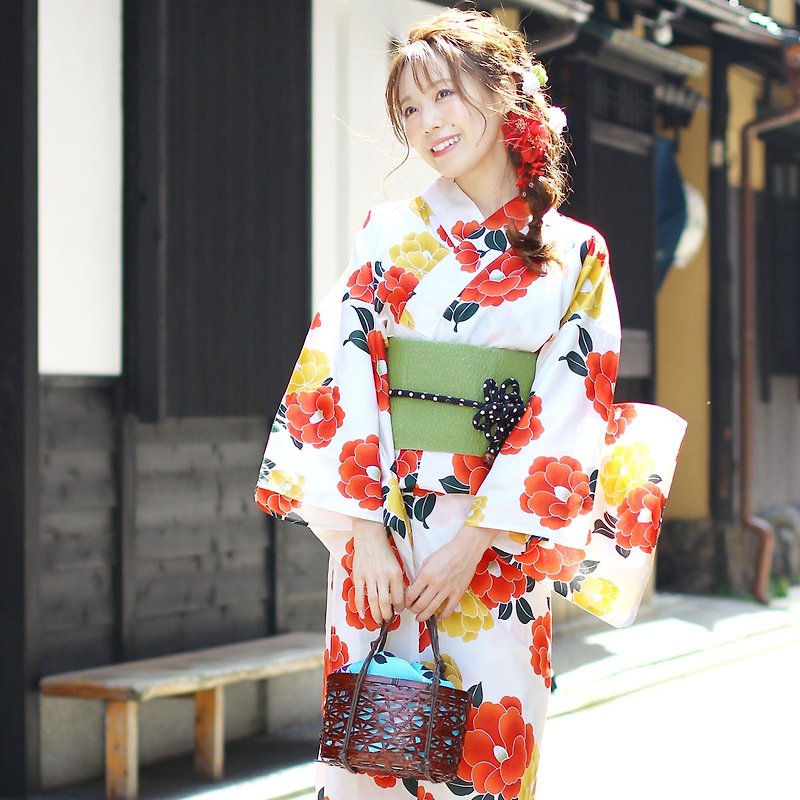 日本 和服 女性 浴衣 腰封 2件組 F Size x03-b2-3 yukata - 其他 - 棉．麻 橘色