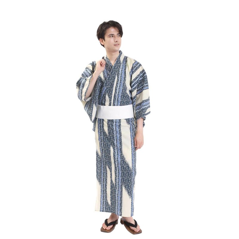 日本 和服 男士 綿 浴衣 腰封 2 件 套組  S M L Z32-03A - 其他 - 棉．麻 藍色