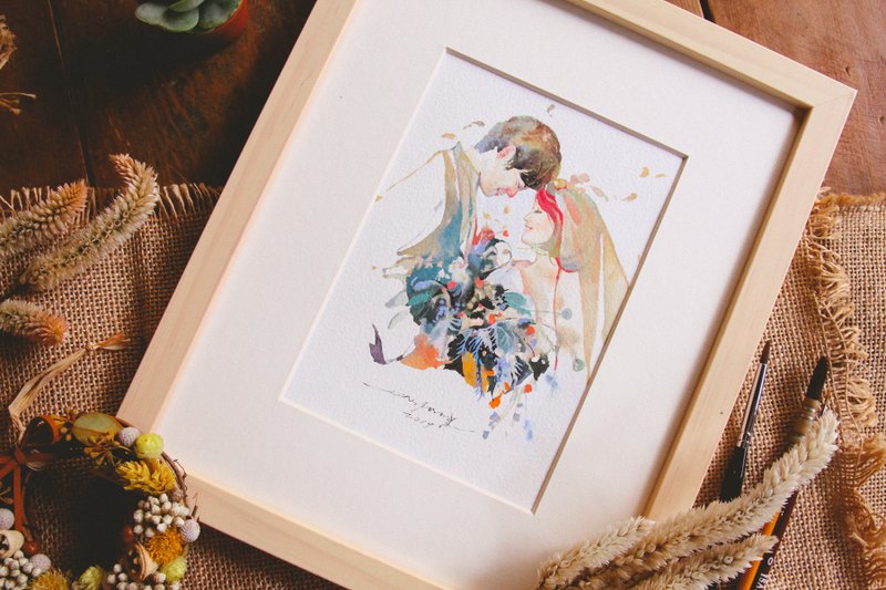 Custom Watercolor Wedding Portrait | Wedding Gift | Lovers | Couple Portrait - ภาพวาดบุคคล - กระดาษ สีส้ม