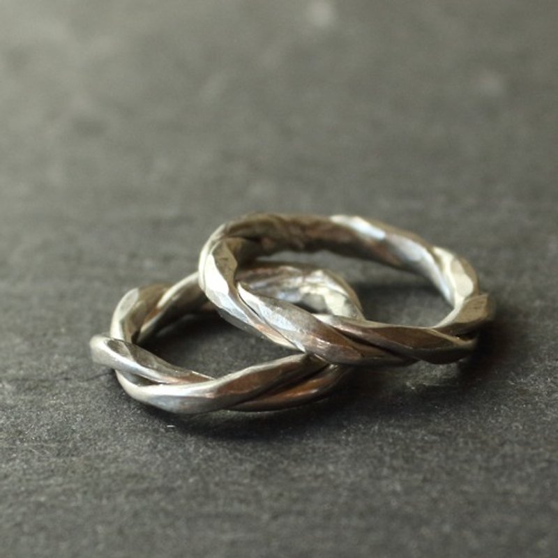 Tin × silver ring [Twist Hammered Tin Ring] Metal Silver pairing Japan - General Rings - Silver Silver