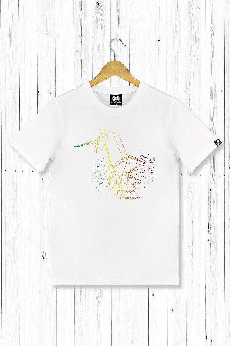 STATELYWORK Rainbow Unicorn T Male Short T桖 Men's White T - Men's T-Shirts & Tops - Cotton & Hemp Multicolor