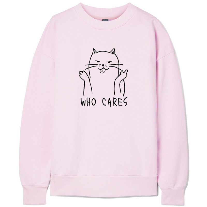 Who Cares Cat #2 unisex Pink sweatshirt - Women's Tops - Cotton & Hemp Pink