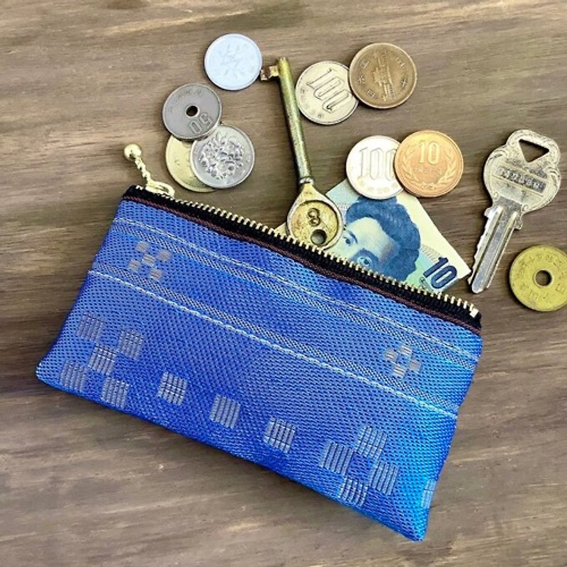 Okinawa traditional pattern tatami border pouch - Toiletry Bags & Pouches - Other Materials Blue