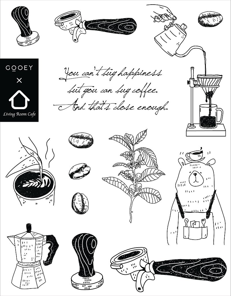 咖啡美好時光・紋身貼紙 - 紋身貼紙/刺青貼紙 - 紙 黑色
