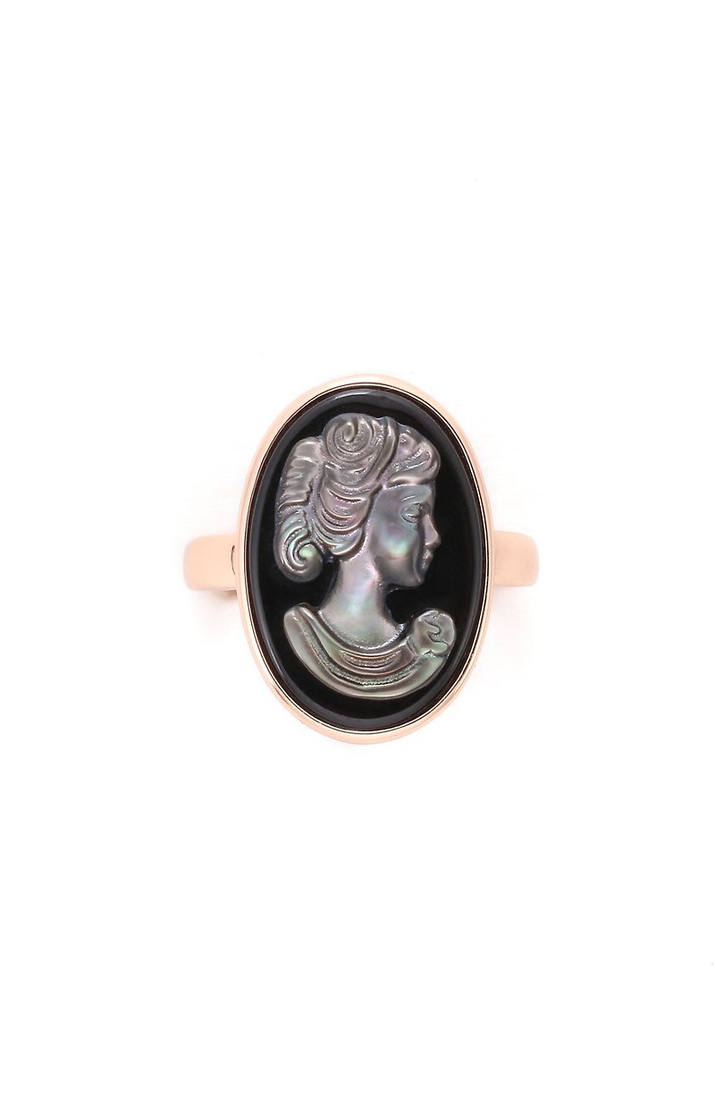 【母親節禮物】【滿額優惠】公主雕刻白貝銅鍍玫瑰金開口戒指 - 戒指 - 貝殼 黑色