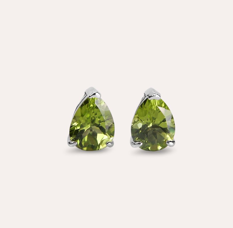 AND Stone green water drop 6*8mm earrings classic series Pear E natural Gemstone - ต่างหู - เงิน สีเขียว