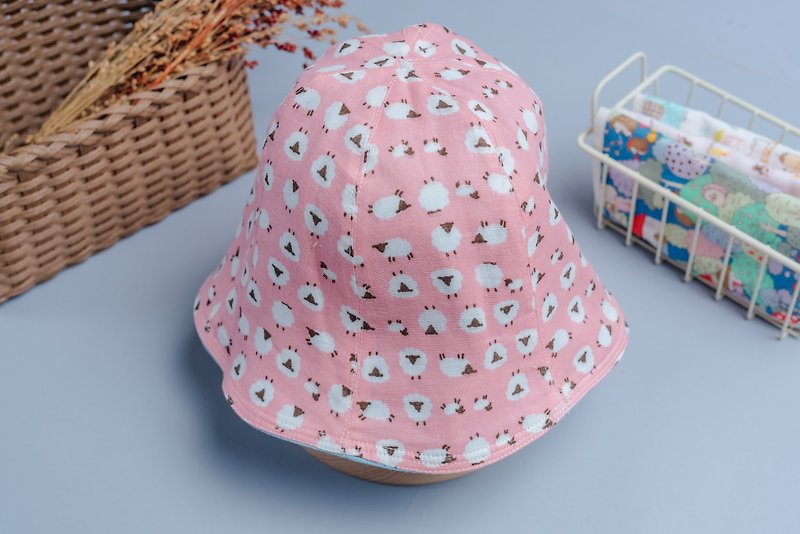 雙面漁夫帽-粉底綿羊 童裝 新生兒 嬰兒 新生兒 親子 - 嬰兒帽子/髮帶 - 棉．麻 粉紅色