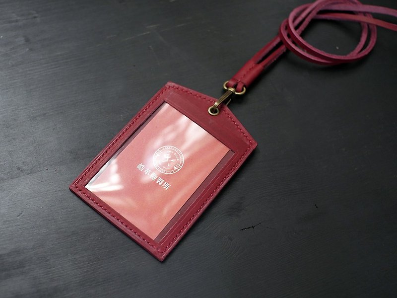 [Limited Offer] [Enlarged Window] Straight Identification Card-Wine Red - ที่ใส่บัตรคล้องคอ - หนังแท้ 