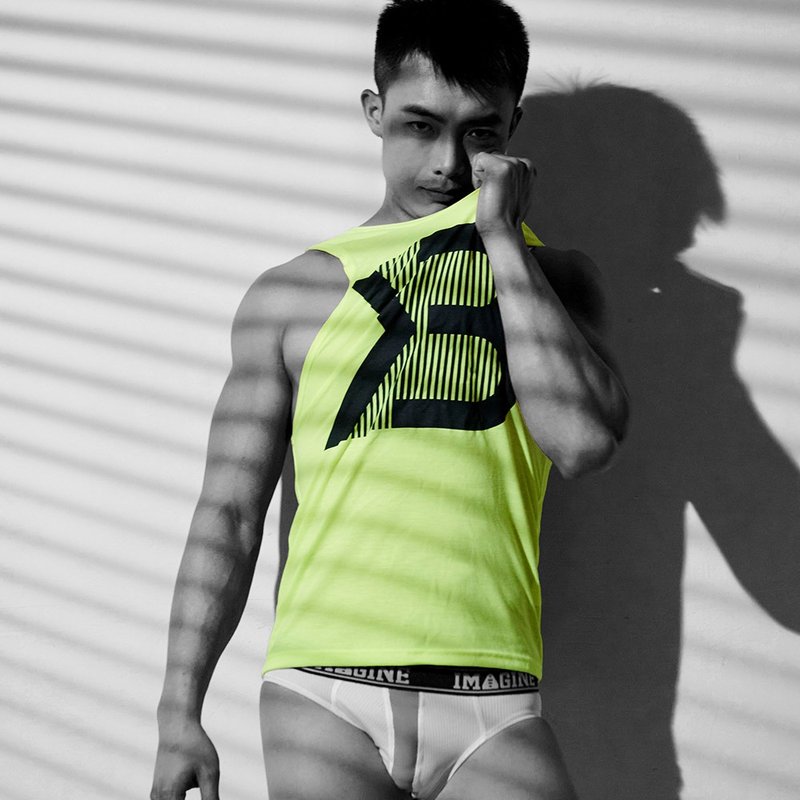 【Goorule】Text Sports Vest_01 - เสื้อกั๊กผู้ชาย - ผ้าฝ้าย/ผ้าลินิน สีเหลือง