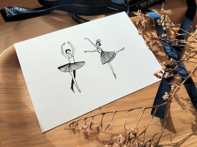 Postcard/萬用明信片/明信片/手繪/芭蕾舞女孩 - 卡片/明信片 - 紙 白色