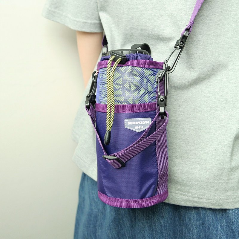 Geometry series water cup holder crossbody portable outdoor travel dual-purpose lightweight thermos cup holder 1000ml purple - กระเป๋าถือ - เส้นใยสังเคราะห์ สีม่วง