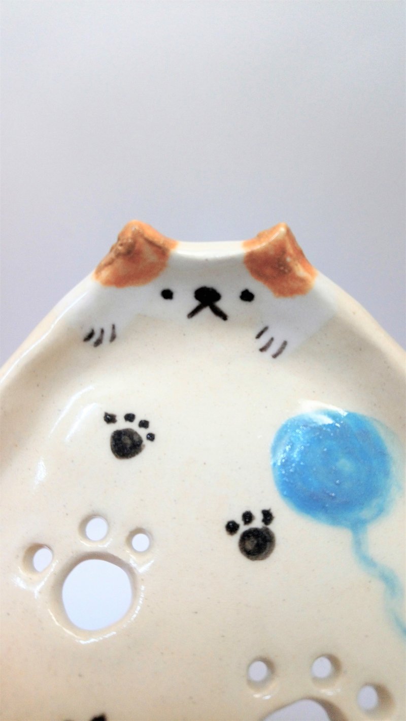 躲貓貓-貓腳印皂盤 - 肥皂/手工皂 - 瓷 多色