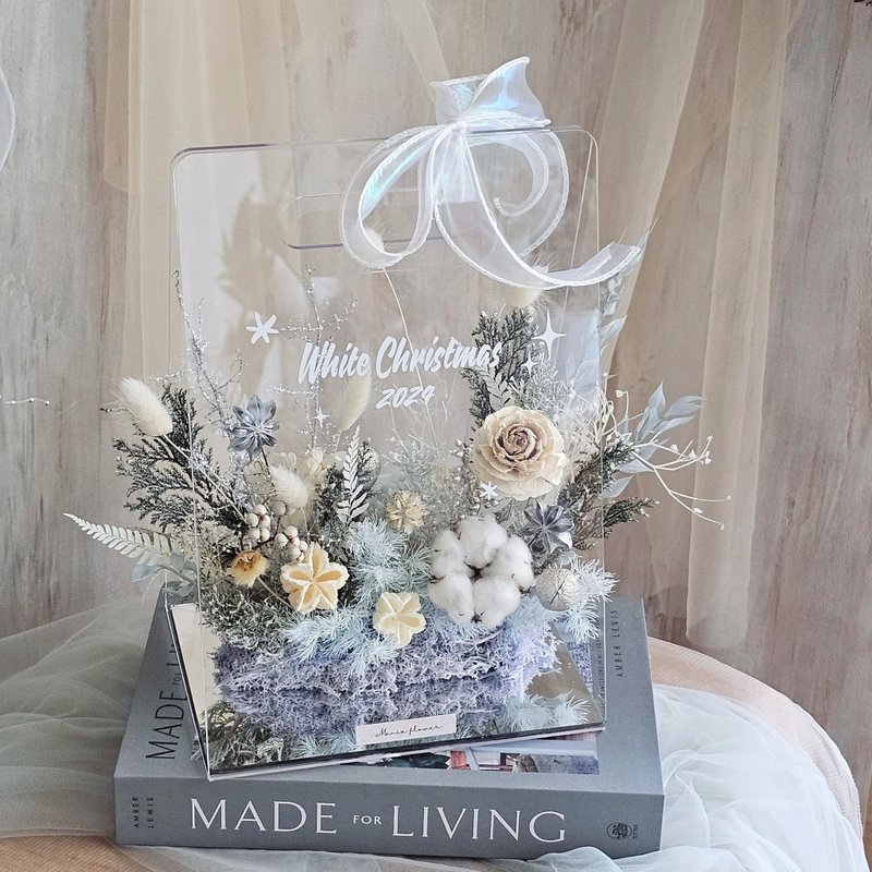 Christmas Snow Country Flowers and Plants Window Carrying Box//Quick Shipping - ช่อดอกไม้แห้ง - พืช/ดอกไม้ ขาว