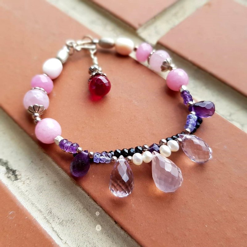 Girl Crystal Worlds - Princess jewelry box [Morgan rose quartz Stone semi-double-stranded natural crystal bracelet] - Bracelets - Gemstone Purple