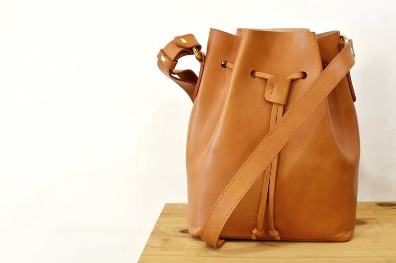 Classic Leather Bucket Tote, Handmade Leather Crossbody Bag- Whisky - Handbags & Totes - Other Materials Khaki