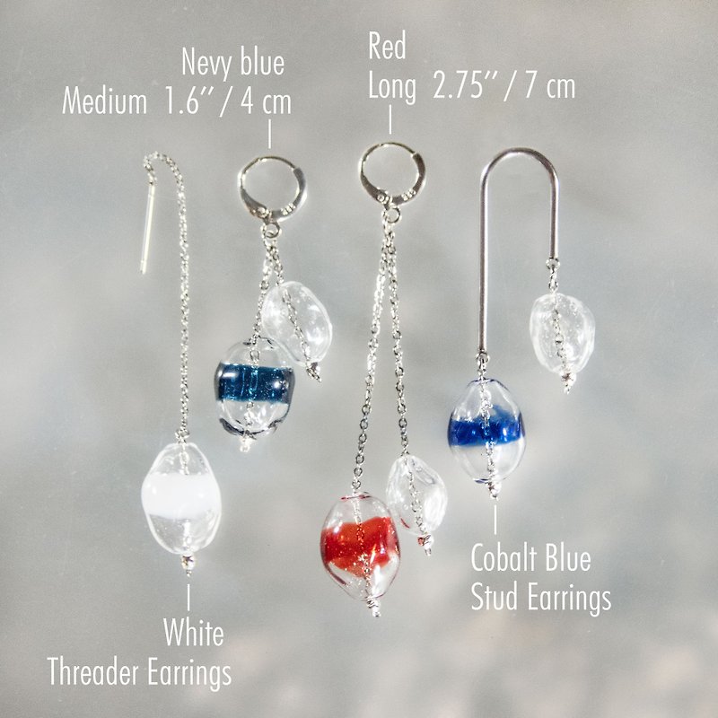 Mismatched Earrings: The Striped Bubbles - 耳環/耳夾 - 玻璃 藍色