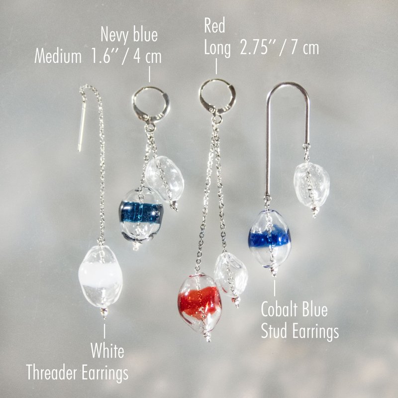 Mismatched Earrings: The Striped Bubbles - 耳環/耳夾/耳骨夾 - 玻璃 藍色