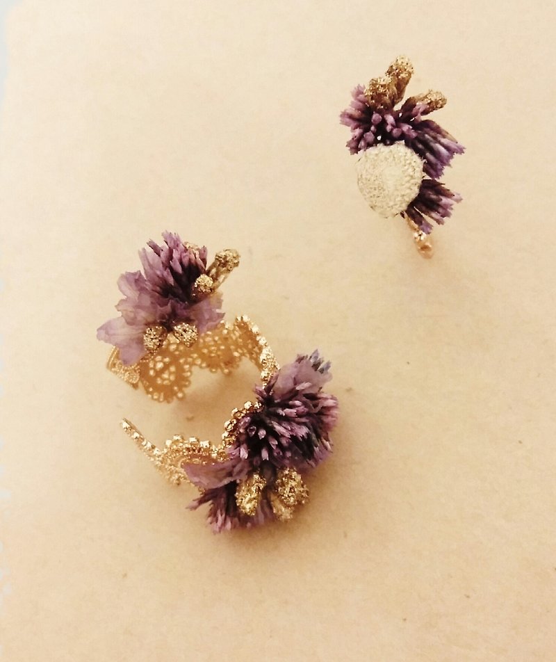 [Limited Custom] Purple Stars* Dry Flower Ring Collection Set - General Rings - Plants & Flowers Purple