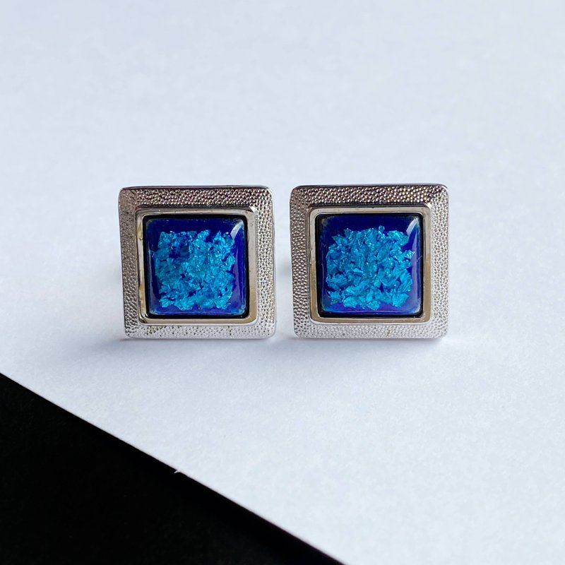 箔ちらし 【サファイア Sapphire】七宝焼のカフスボタン カフリンクス  純銀箔ちらし七宝 - 袖扣 - 其他材質 藍色