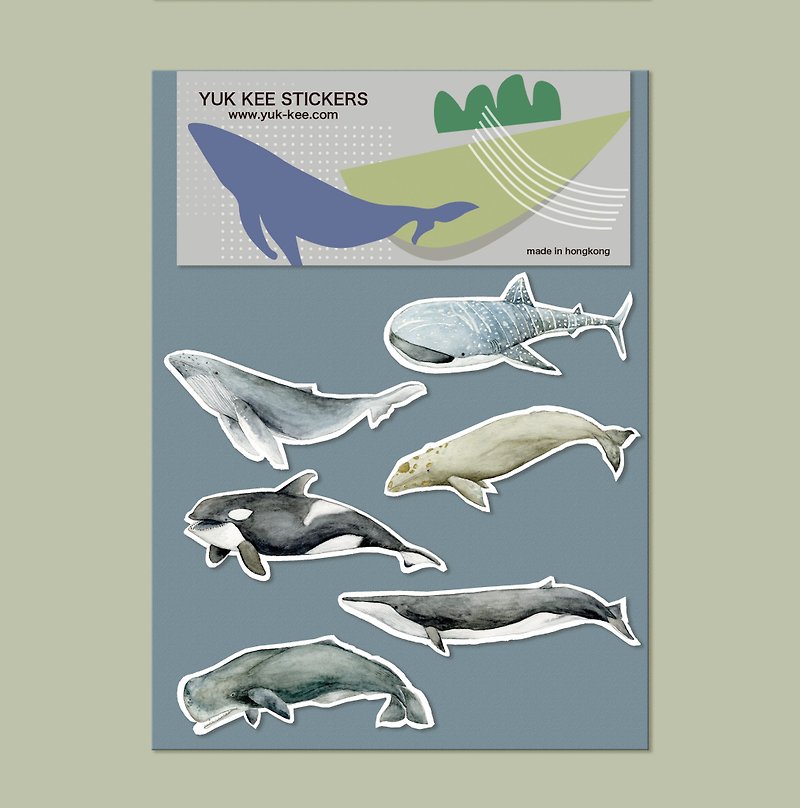 Hand-painted stickers / whale series (a set of 7 types*) - สติกเกอร์ - กระดาษ สีน้ำเงิน