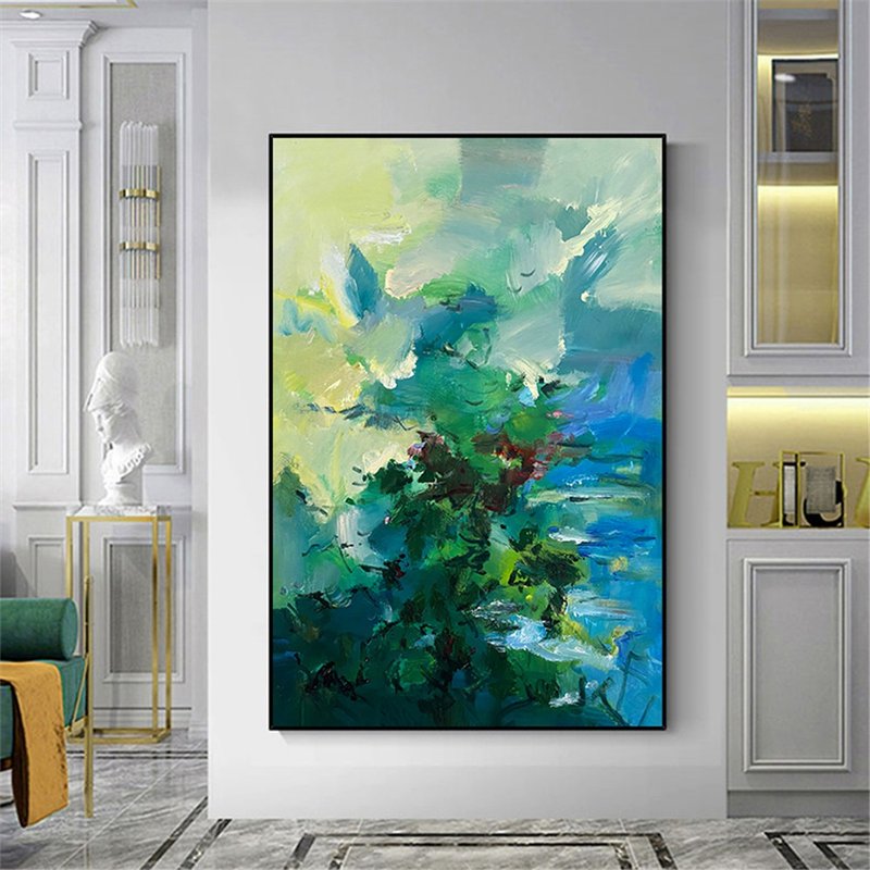荷塘月色 手繪油畫/抽象/原創商品/裝飾畫/掛畫/客廳/走廊/沙發畫 - 海報/掛畫/掛布 - 亞麻 多色