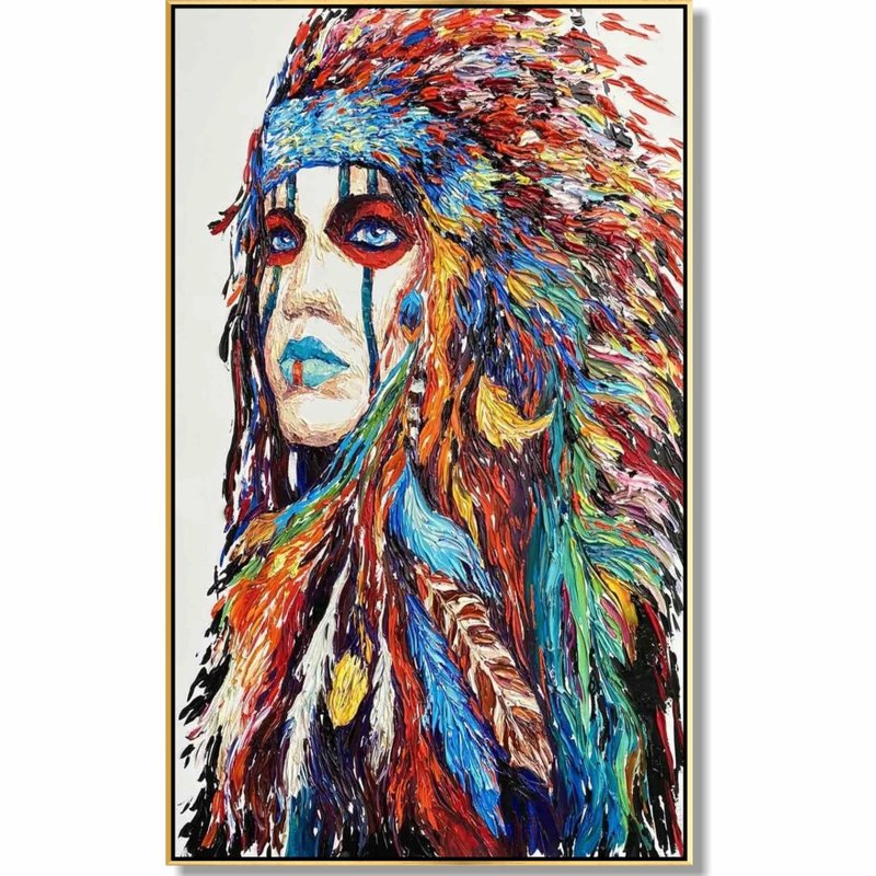 Abstract Canvas Art Native American Painting Indian Wall Art Original Oil Art - 壁貼/牆壁裝飾 - 壓克力 藍色