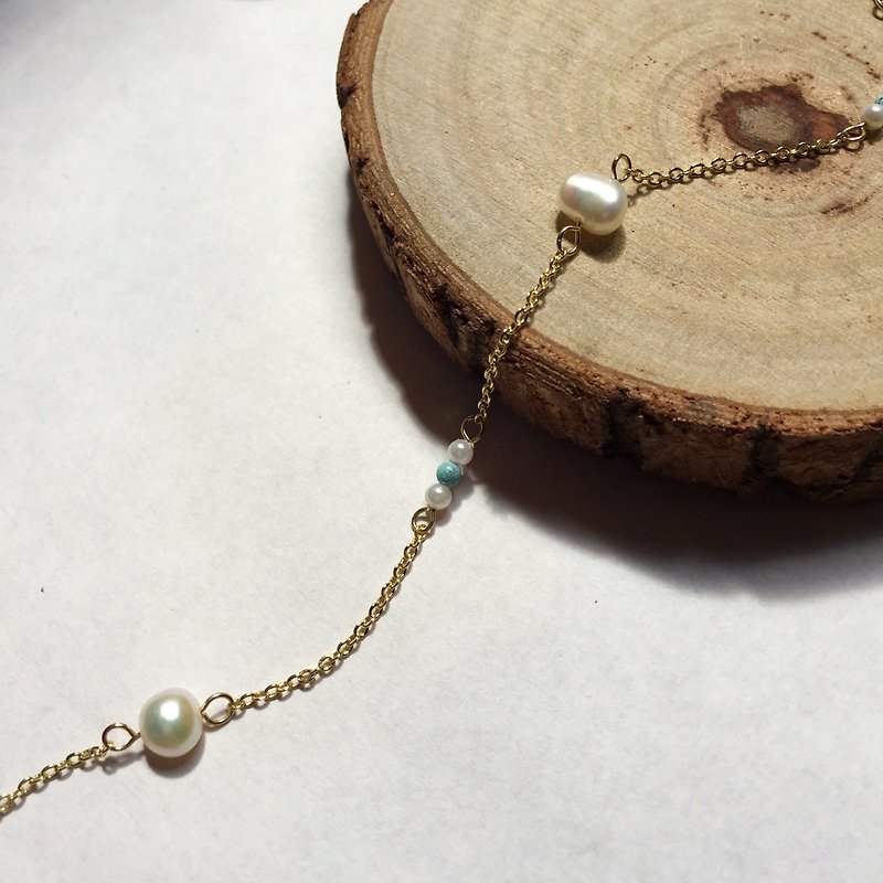 Customized 14K gold bag natural irregular freshwater pearl turquoise bracelet necklace 14KGF - Bracelets - Pearl Gold