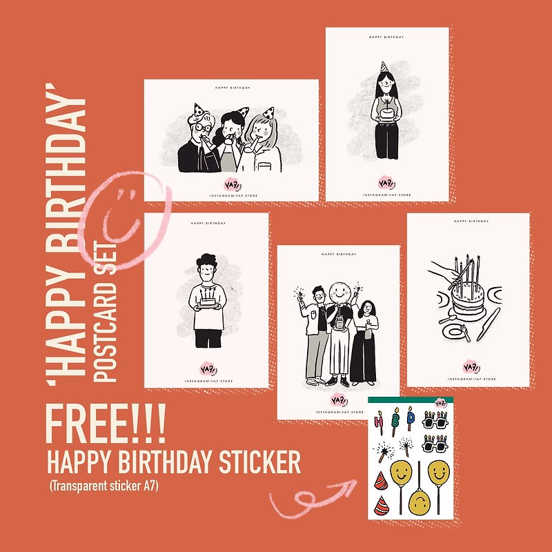 กระดาษ การ์ด/โปสการ์ด ขาว - HAPPY BIRTHDAY Postcard Set