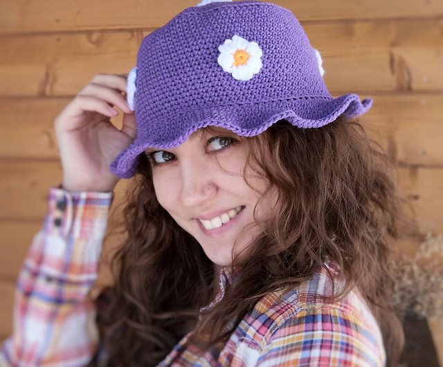 Crochet bucket hat with flowers, sun hat, summer panama, crochet