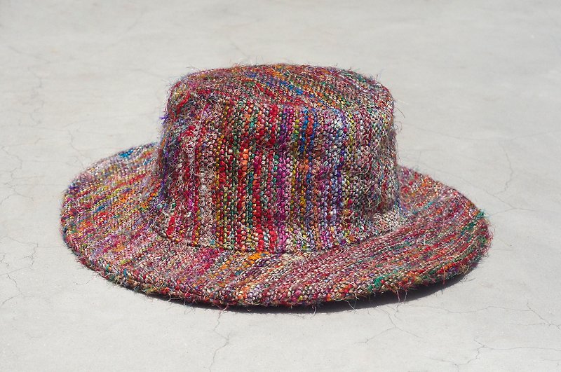 A limited edition hand-woven cotton Linen sari line cap / knit cap / hat / straw hat / straw hat - Rainbow colored saris hand-twisted wire - Hats & Caps - Cotton & Hemp Multicolor