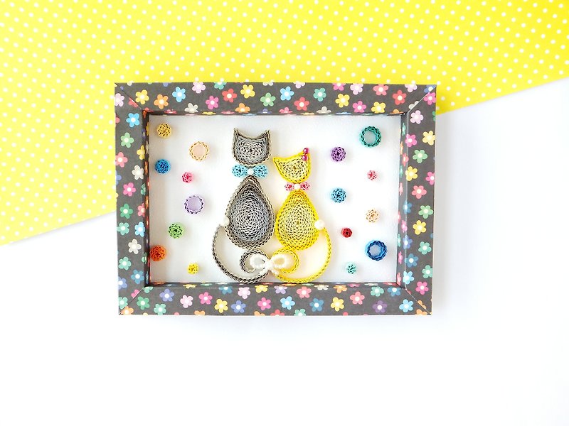 手作捲紙裝飾相框-幸福派對 貓咪系列擺飾 - 裝飾/擺設  - 紙 多色