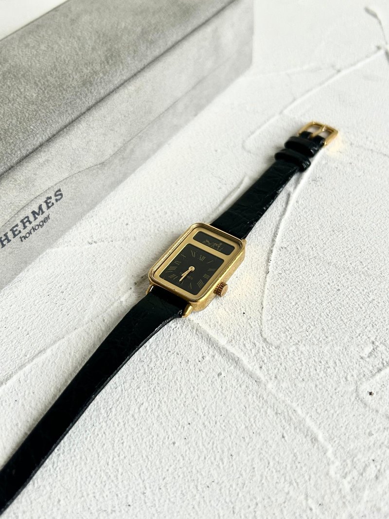 極稀有Hermes Tank 絕版黑金色古董錶 中古錶 二手錶 女裝手錶 - 女錶 - 其他金屬 黑色