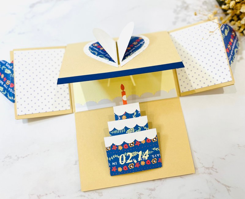 [DIY Handmade] Memories birthday cards can be attached with photos/blue DIY material package - Wood, Bamboo & Paper - Paper 