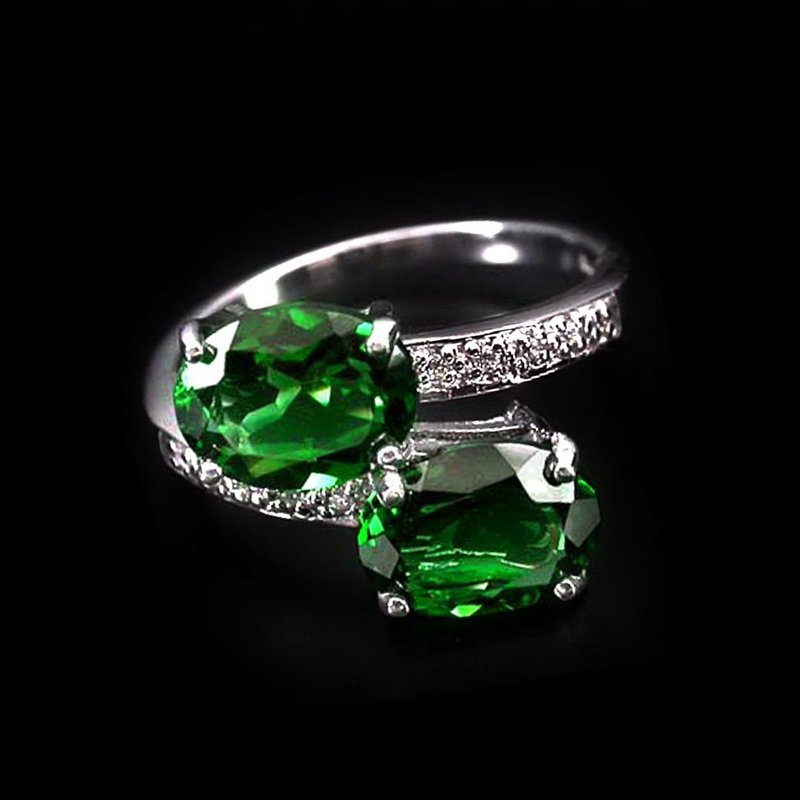 8 x 6 mm 2 pcsnatural green topaz ring silver sterling 925 size 7.0 free resize - 戒指 - 純銀 綠色